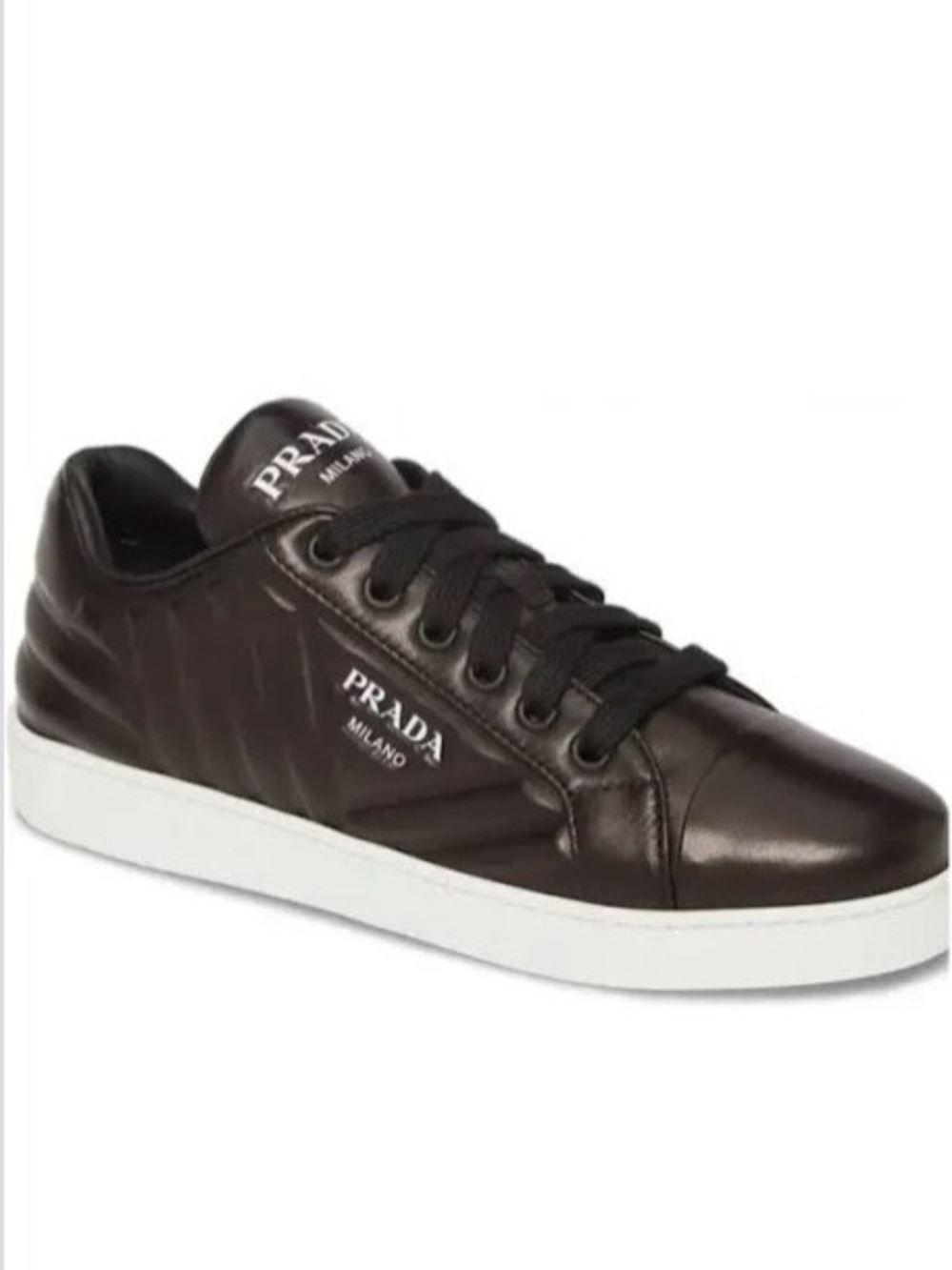 Prada Black Leather Low-Top Sneakers - Calzature Donna